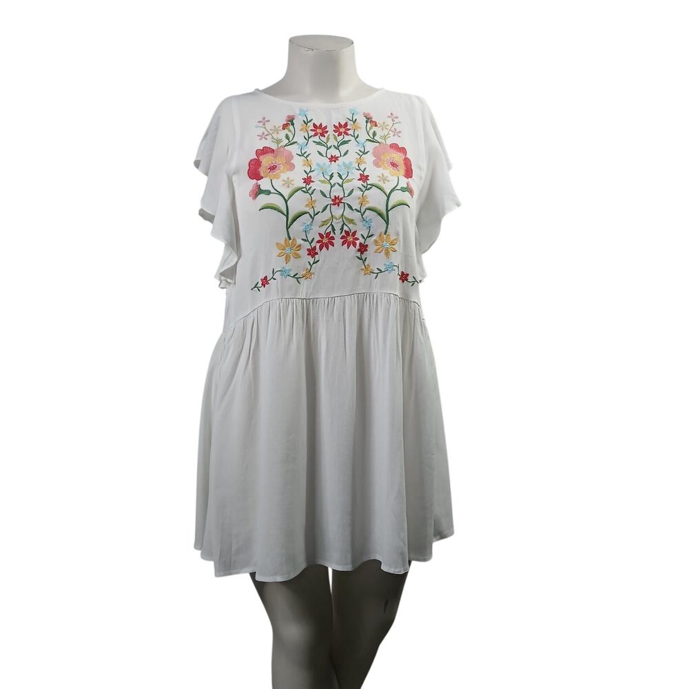 ARYN K White Floral Embroidered Mini Dress Womens Medium Ruffle